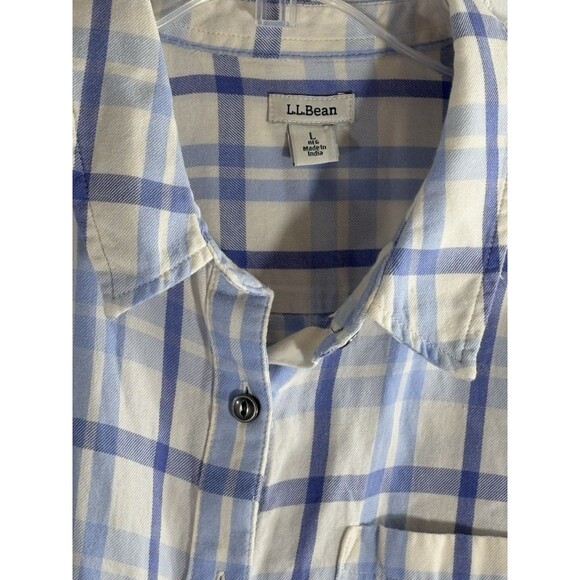 L.L. Bean Men’s Large White Blue Plaid Wrinkle Resistant Long Sleeve Shirt - Picture 6 of 9